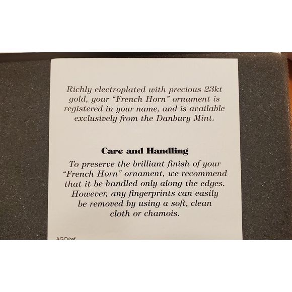 Danbury Mint Vintage 1997 French Horn Christmas Ornament 23kt Gold Brass Boxed - Picture 7 of 8